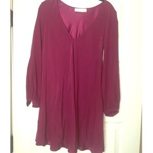Long sleeve maroon silk dress